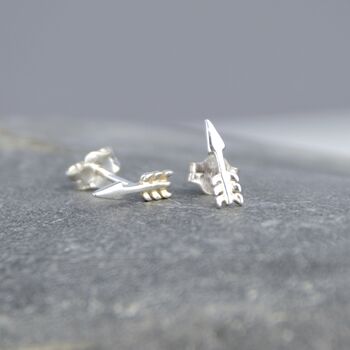 Unisex Sterling Silver Tiny Arrow Stud Earrings, 4 of 8