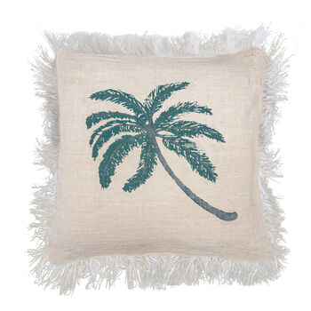 Linen Cushion 60x60cm Palm Tree With Fringe, 2 of 6