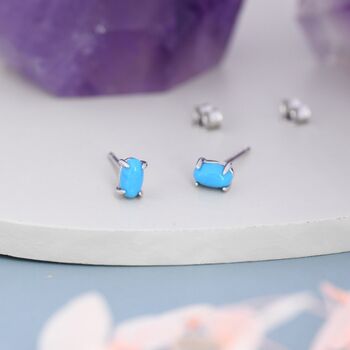Genuine Blue Turquoise Oval Stud Earrings, 3 of 11