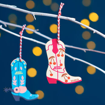 Personalised Cowboy Boot Christmas Decoration, 2 of 12