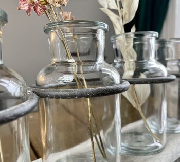 Glass Flower Jars On Industrial Wooden Metal Rack, 3 of 5