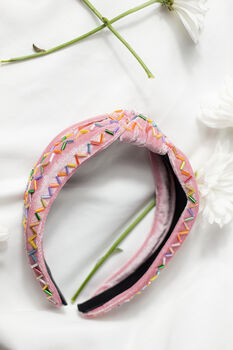 Pink Sprinkle Beaded Twist Knot Headband, 4 of 7