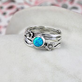 Blue Opal Flower Ring, 4 of 6