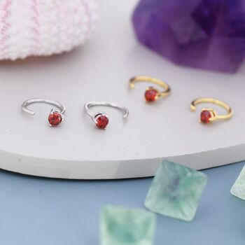 Tiny Garnet Red Cz Huggie Hoop Earrings, 7 of 10