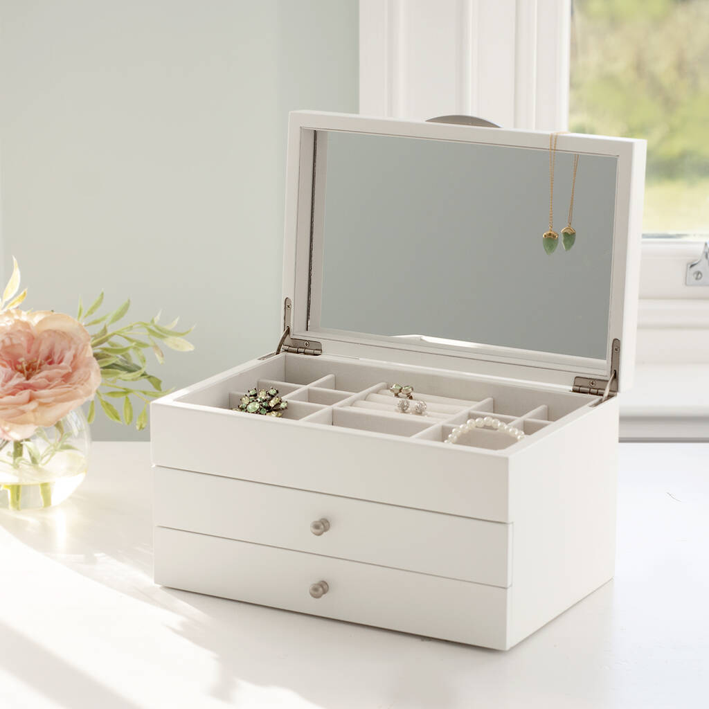 White Wooden Jewellery Box, 1 of 6