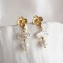 Pearl And Flower Gold Dangle Earrings, thumbnail 4 of 6