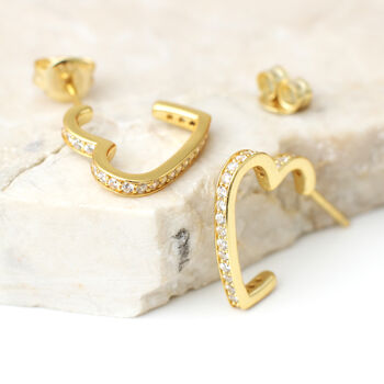 18ct Gold Plated Or Silver Crystal Heart Hoop Earrings, 2 of 7