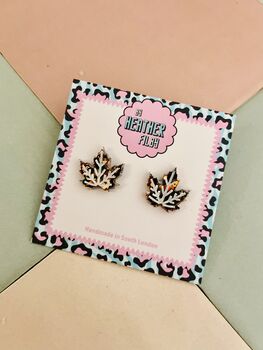 Autumn Glow Maple Leaf Glitter Resin Stud Earrings, 3 of 3