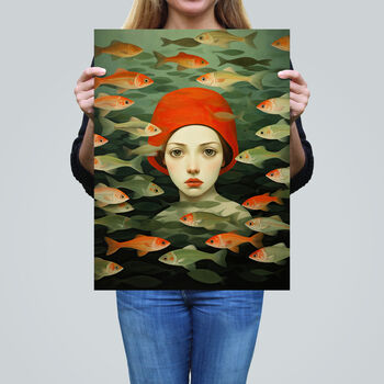 Gone Fishing Goldfish Red Green Bathroom Wall Art Print, 2 of 6