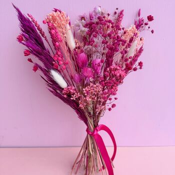 Cerise Dried Flower Arrangement With Babies Breath And Pampas, 6 of 6