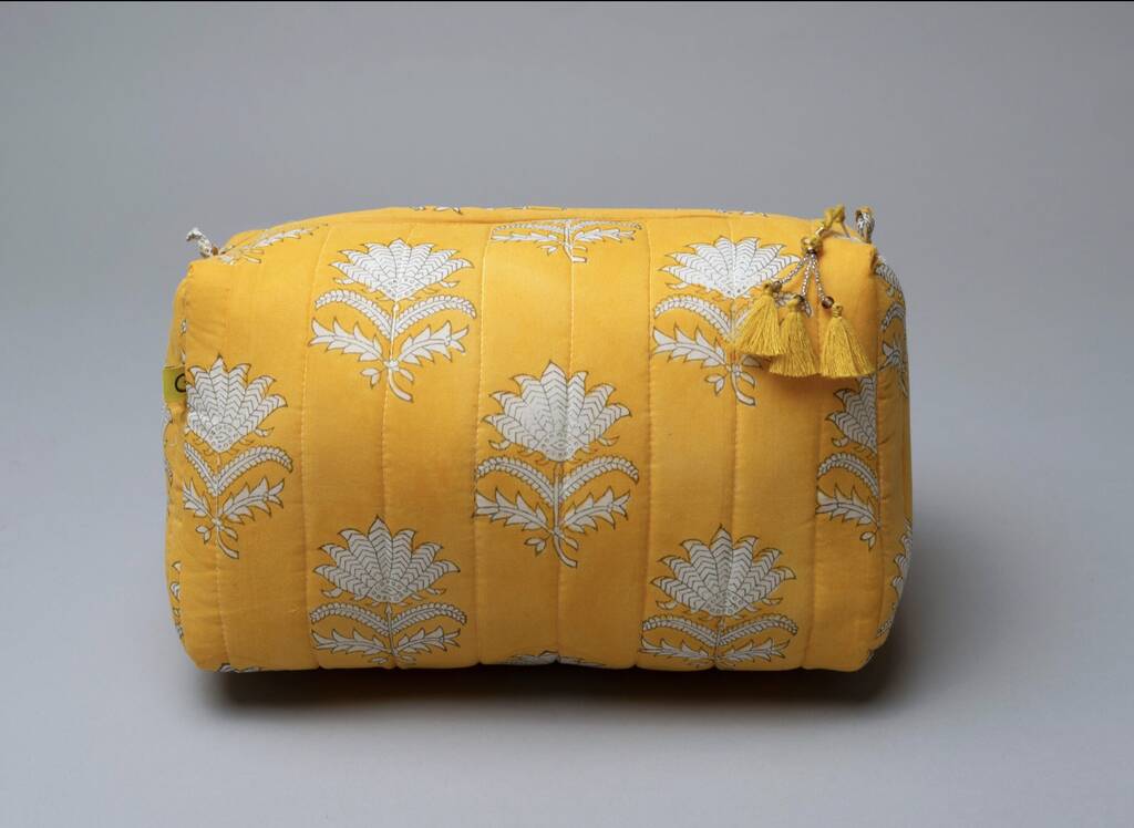 Fan Flower Pattern Yellow Cotton Wash Bag, 1 of 6