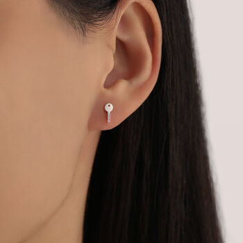 Key And Lock Mismatched Stud Earrings Sterling Silver, 6 of 12