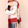 Burgundy And Peach Check Winter Scarf, thumbnail 1 of 4