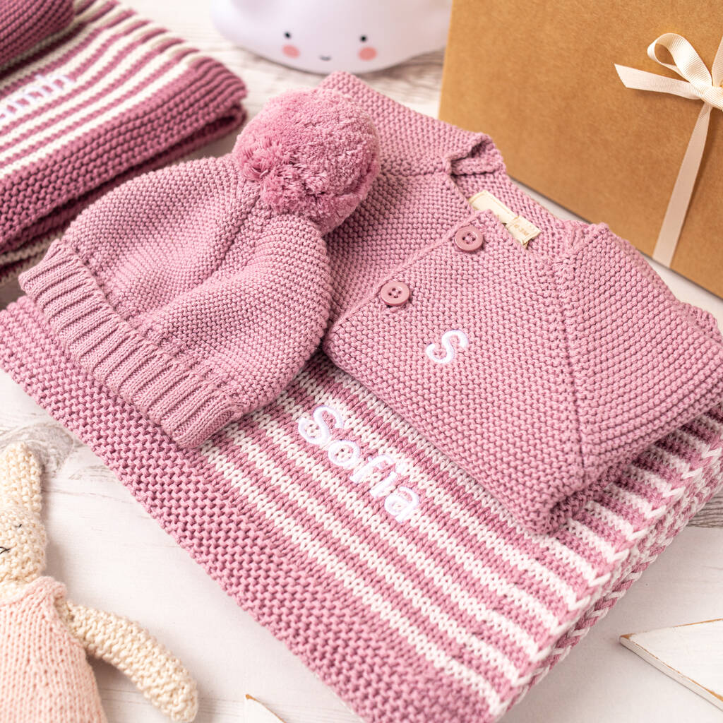 Luxury Baby Girl Dawn And Petal Pink Knitted Gift Box, 1 of 9