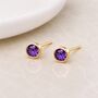 Gold Plated Sterling Silver February Amethyst Birthstone Stud Earrings, thumbnail 2 of 5