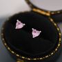 Sterling Silver Tiny Tourmaline Pink Cz Heart Stud Earrings, thumbnail 3 of 12