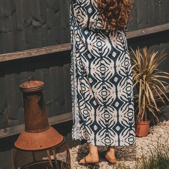 Navy Blue Three Quarter Sleeve Viscose Summer Kaftan, 3 of 4