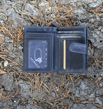 Women's Luxury Navy Blue Leather Tab Trifold Purse Rfid Protected Personsalised, 7 of 7