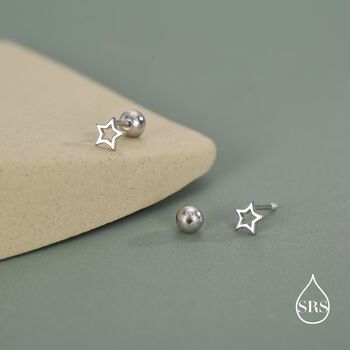 Tiny Open Star Screw Back Earrings In Sterling Silver, 6 of 11
