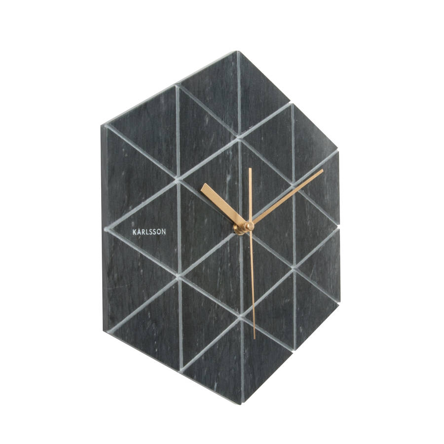 Marble Hexagon Wall Clock In Black Or White Marble By Iamia