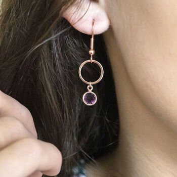 Rose Gold Plated Circle Birthstone Earrings, 2 of 8