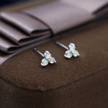 Sterling Silver Opal Trio Stud Earrings, 7 of 12