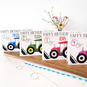 Personalised Pink Tractor Birthday Card, 6 of 10