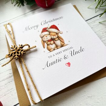 Handmade Special Auntie And Uncle Christmas Card Bunny Design, 5 of 6