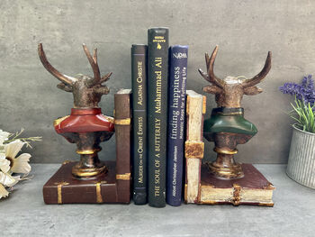 Set Of Elegant Suited Deer Bookends Novelty Décor Gift, 2 of 12