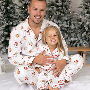 Personalised Matching Christmas Santa Print Pyjamas For Dad And Child, 4 of 12