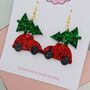 Christmas Tree On A Car Glitter Resin Earrings, thumbnail 3 of 4
