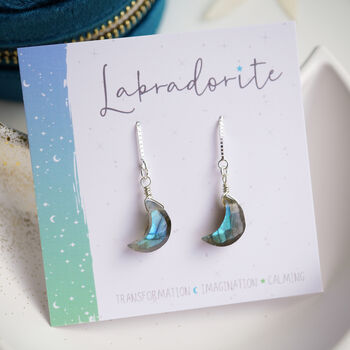 Labradorite Crescent Moon Threader Earrings, 2 of 9