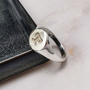 Personalised Initial Round Silver Signet Ring, 8 of 12
