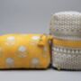 Sankari Geo Stripe Pattern Wash Bag In Mustard / Grey, thumbnail 4 of 6