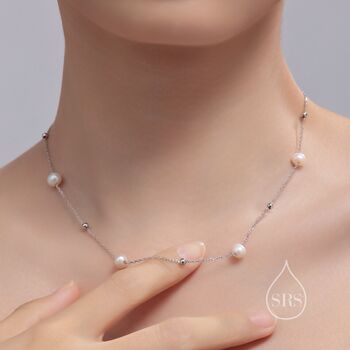 Genuine Pearl Choker Necklace Sterling Silver, 3 of 12