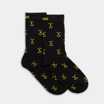 Black And Yellow Smiley Patterned Bamboo Socks, 4 of 4