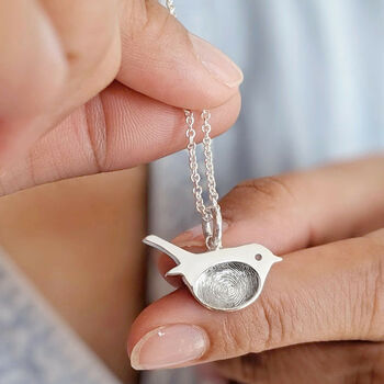 Silver Fingerprint Robin Necklace, 2 of 5