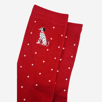 Polka Dot Embroidered Dalmatian Dogs Ankle Socks Women's Red, 3 of 4