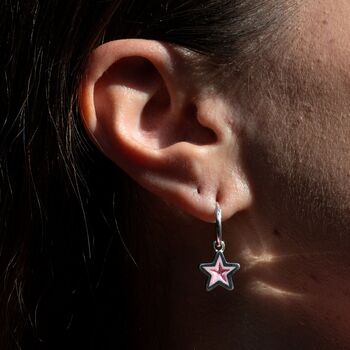 Geometric Pink Star Charm Hoop Earrings, 3 of 8