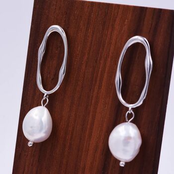 Baroque Pearl Irregular Hoop Drop Stud Earrings, 6 of 11