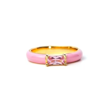 Gold Plated Cz Pink Enamel Stacker Ring, 3 of 6