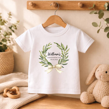 Personalised Olive Wreath Christening Baby Grow, 3 of 7