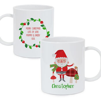 Personalised Christmas Toadstool Santa Plastic Mug, 2 of 3