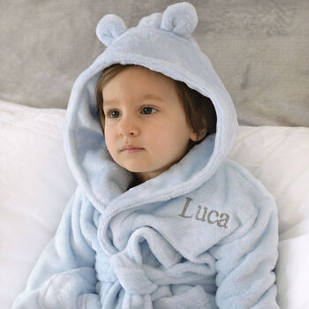 Personalised Blue Baby Dressing Gown With Ears, 3 of 12