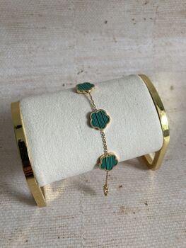 18 K Green Gold Plated Five Leaf Clover Bracelet, 3 of 6