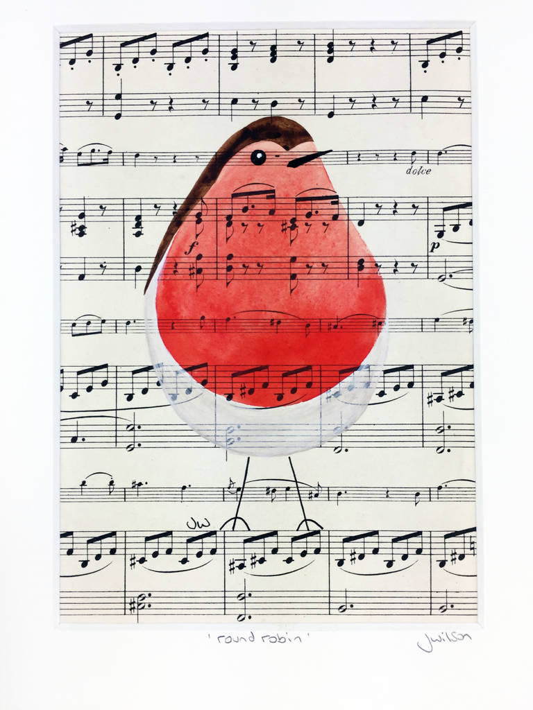 Cheeky Robin Original Painting Antique Music