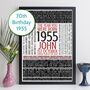 Personalised 70th Birthday Print Gift Year Facts 1954 1955, thumbnail 1 of 12