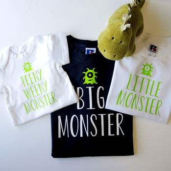 personalised father, son and baby monster t shirts by the alphabet gift ...