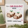 Personalised Funny Yule Log Christmas Card For Wife, thumbnail 1 of 7
