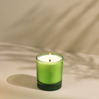 Handmade Sandalwood Green Glass Candle, 3 of 4